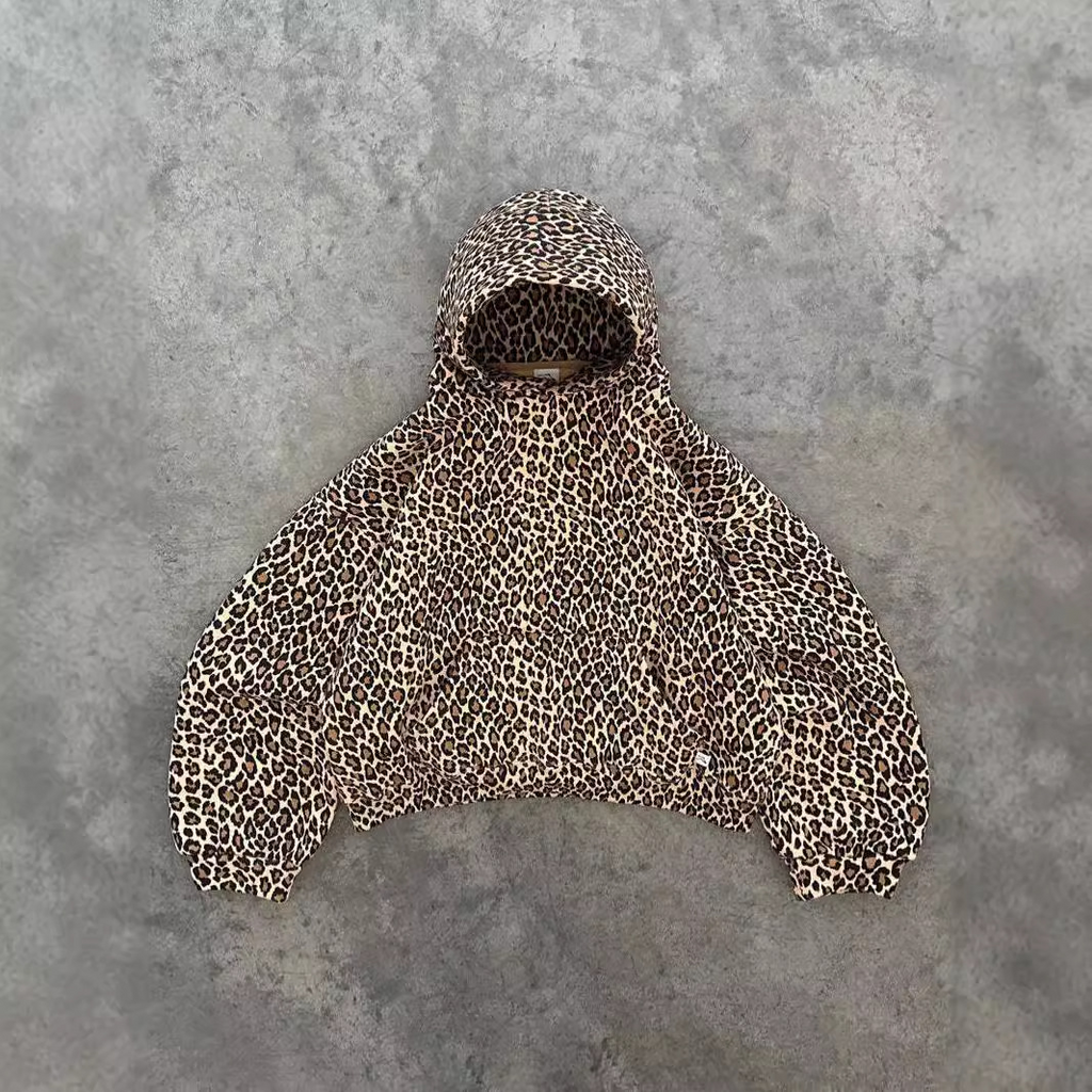 Vintage Leopard Print Hoodie Zipper with Pants