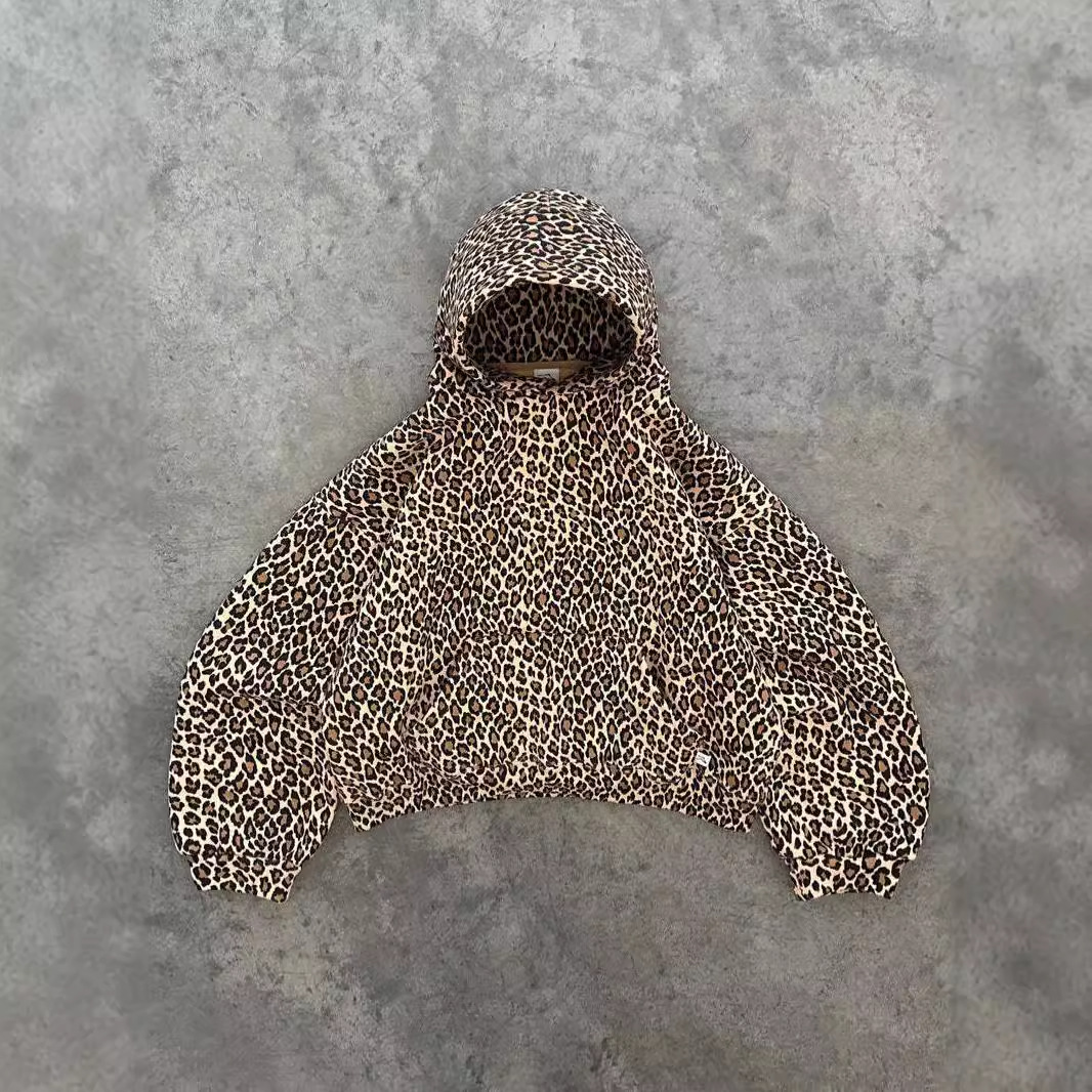 Vintage Leopard Print Hoodie Zipper with Pants