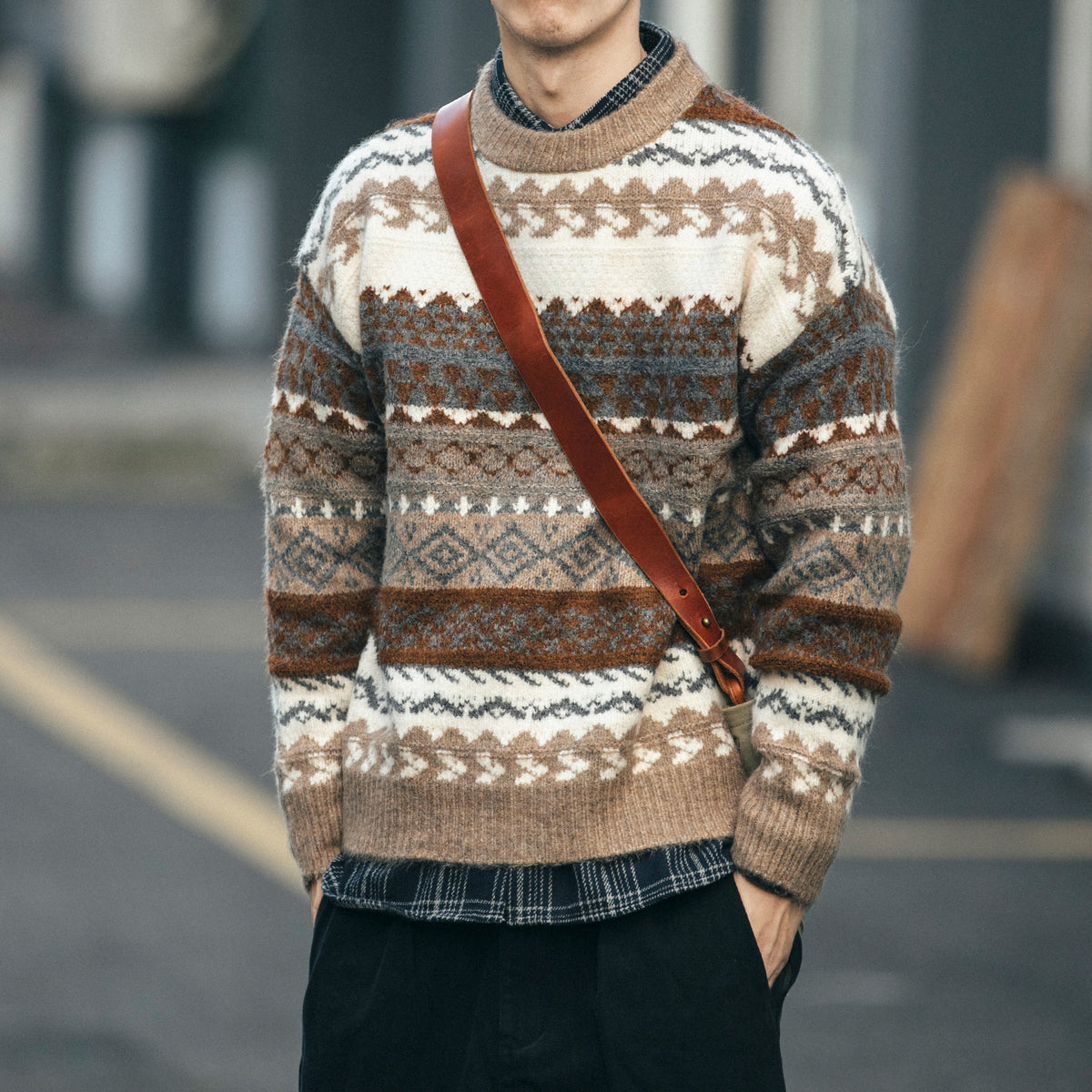Loose Fit Ethnic Style Colorful Sweater for Men