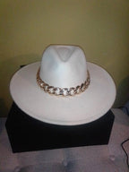 WIDE BRIM WOOL ELEGANT RANGER HAT WITH GOLD CHAIN | Embroidered Cap