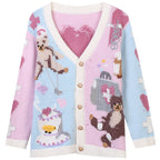 Cartoon Bear Embroidered Loose Knit Cardigan