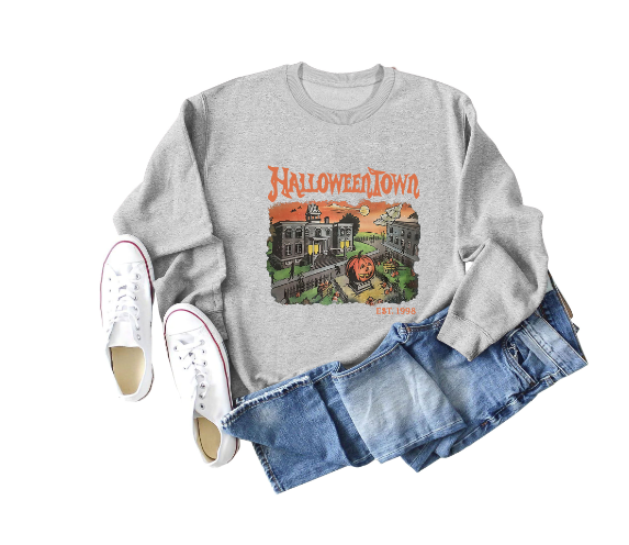 Halloweentown Printed Loose Round Neck Sweater