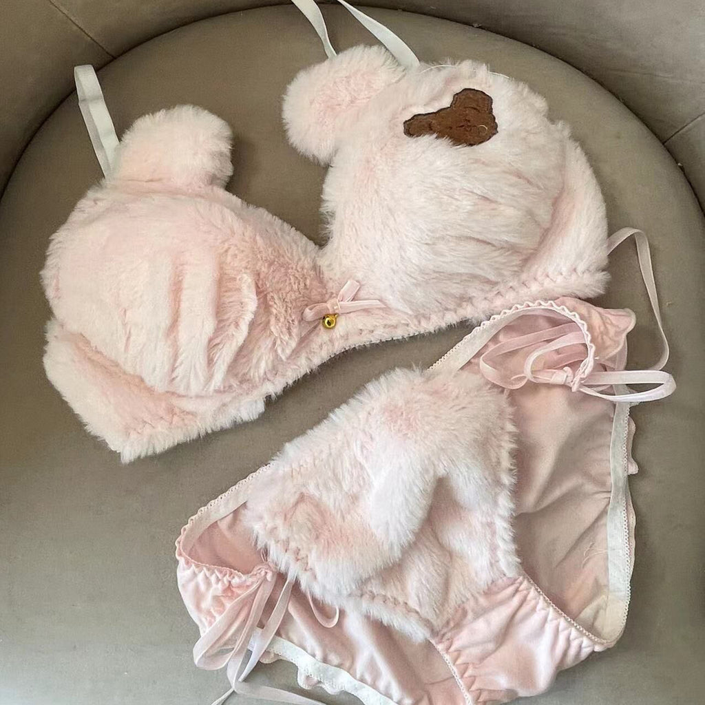 Cute Plush Bear Print Women's Wireless Underwear Set