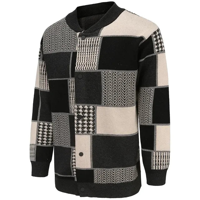 Men's Thick Knit Long Cardigan with Stand Collar