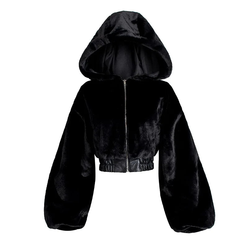 Furry Cropped Faux Fur Coat and Jacket for Women
