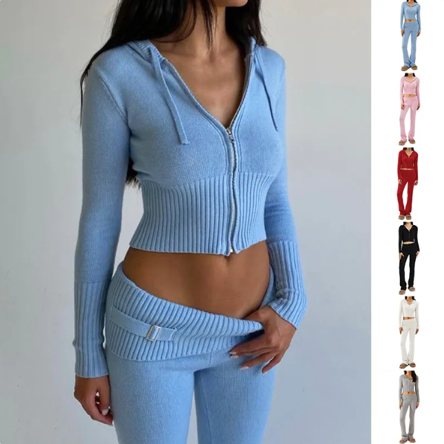 Zip-Up Hoodie & High-Waist Pants Lounge Set | Streetwear