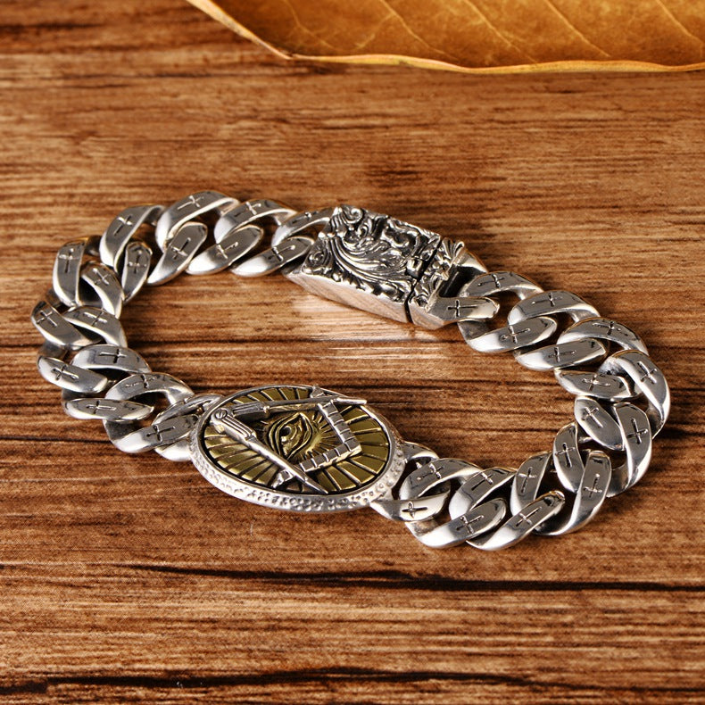 Men's Masonic All-Seeing Eye Cross-Link Bracelet