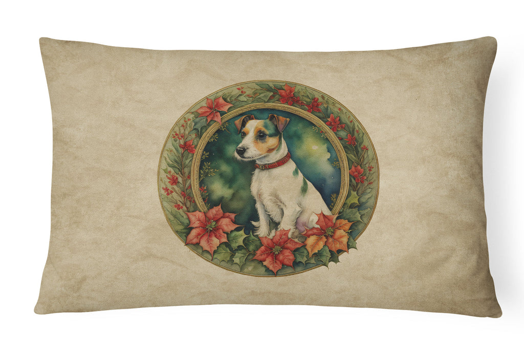 Jack Russell Terrier Christmas Flowers Throw Pillow