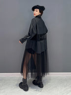 SHENGPALAE Fashion Mesh Spliced Shirt Dress for Women