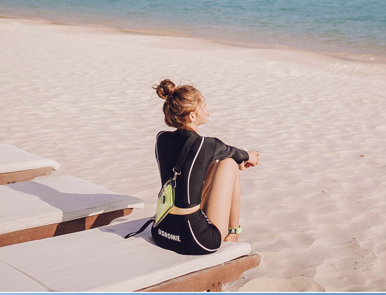Korean Women's High Neck Long Sleeve Swimsuit Set