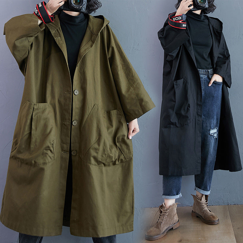 Plus Size Overknee Long Trench Coat with Pockets