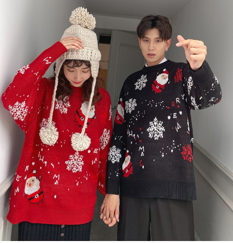 Santa Claus Couple Outfit Loose Crew Neck Sweater