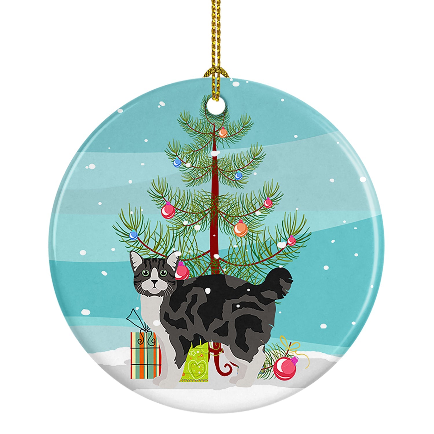Manx Cat Christmas Ceramic Ornament