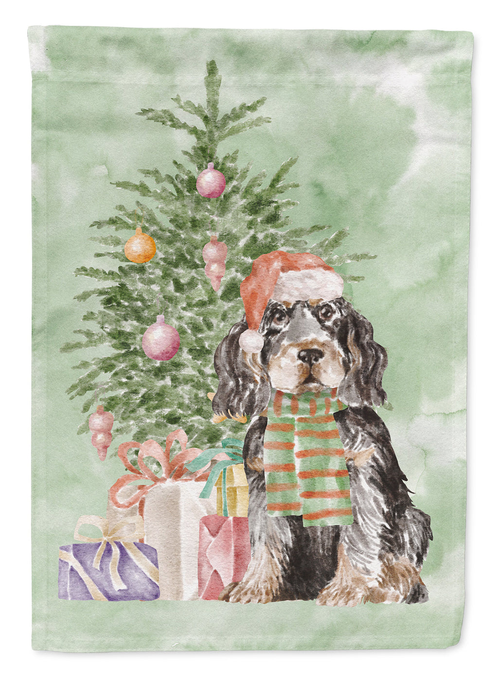 Cocker Spaniel English Black Tan Christmas Presents and Tree Garden Flag