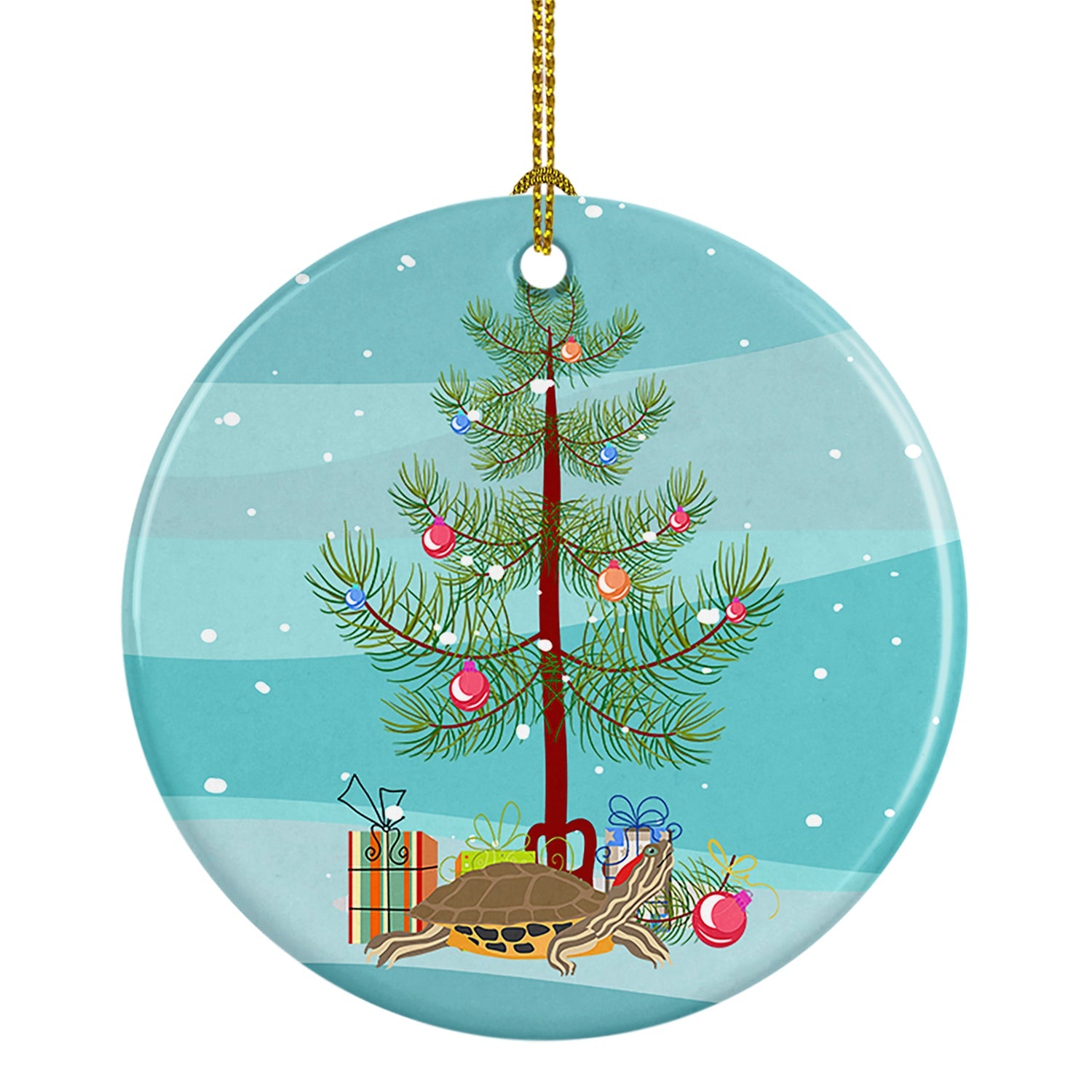 Pond Slider Turtle Merry Christmas Ceramic Ornament