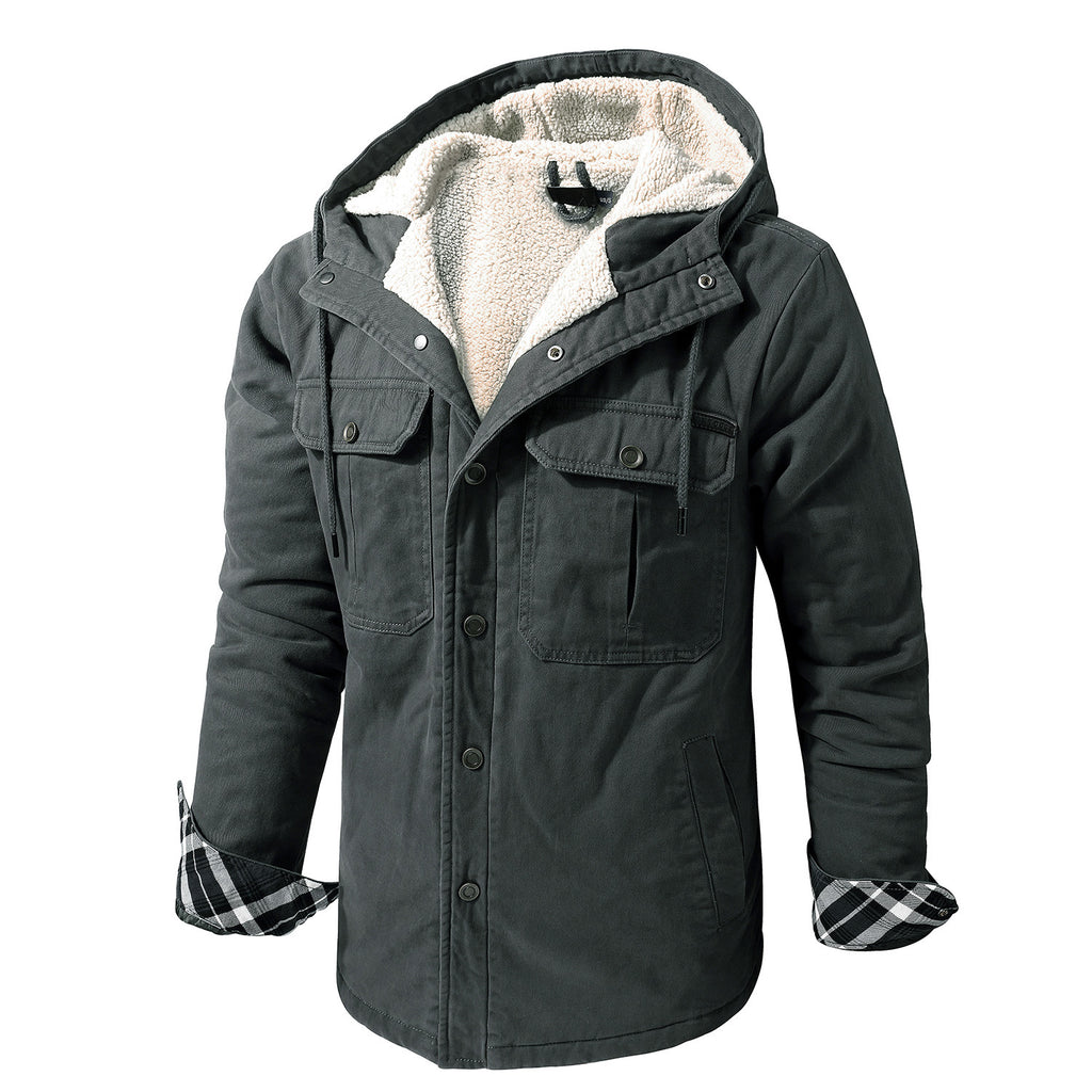 Thick Mid-Length Men's Cotton Coat with Hood