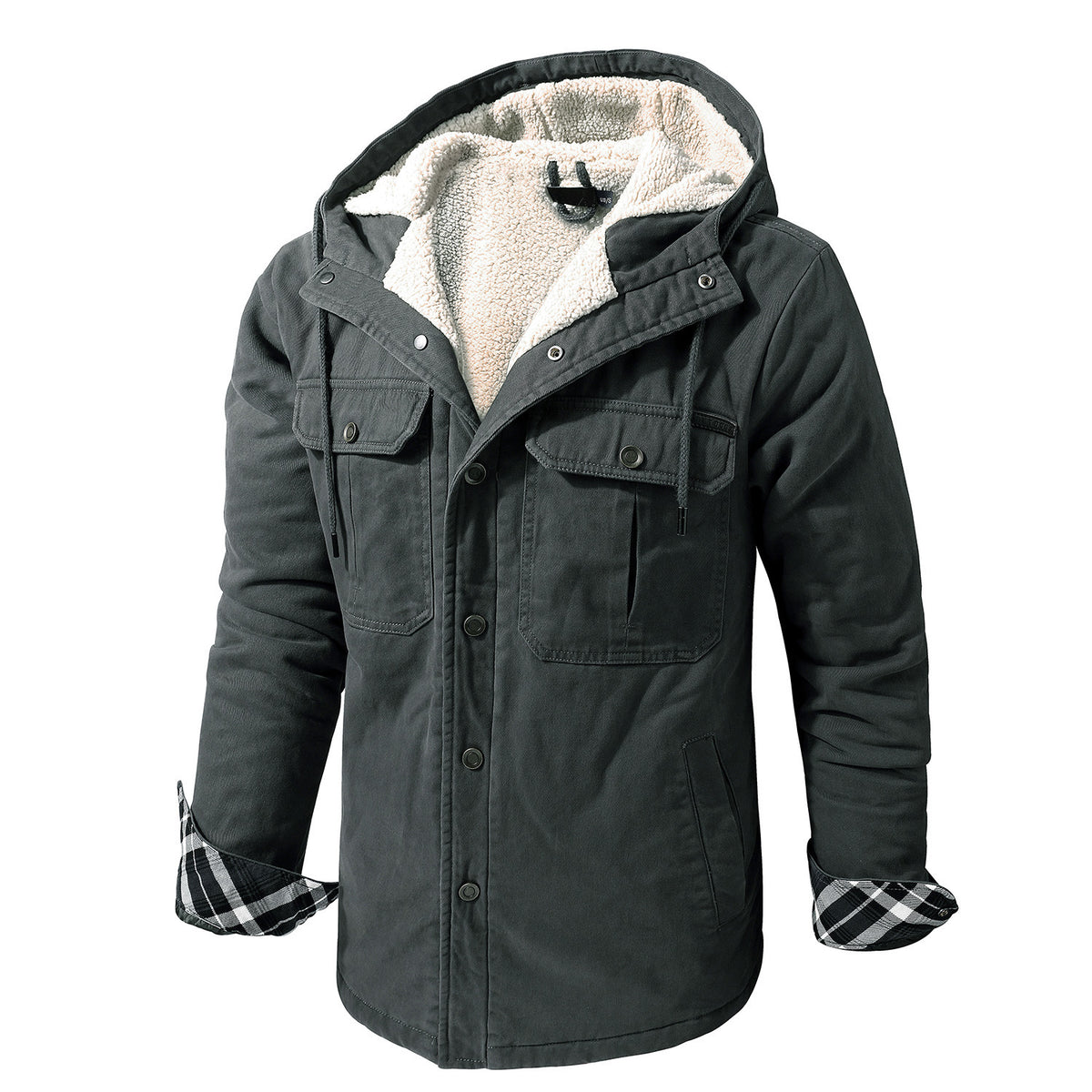 Thick Mid-Length Men's Cotton Coat with Hood