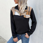 Vintage Splice Stand Collar Pullover for Women | Streetwear