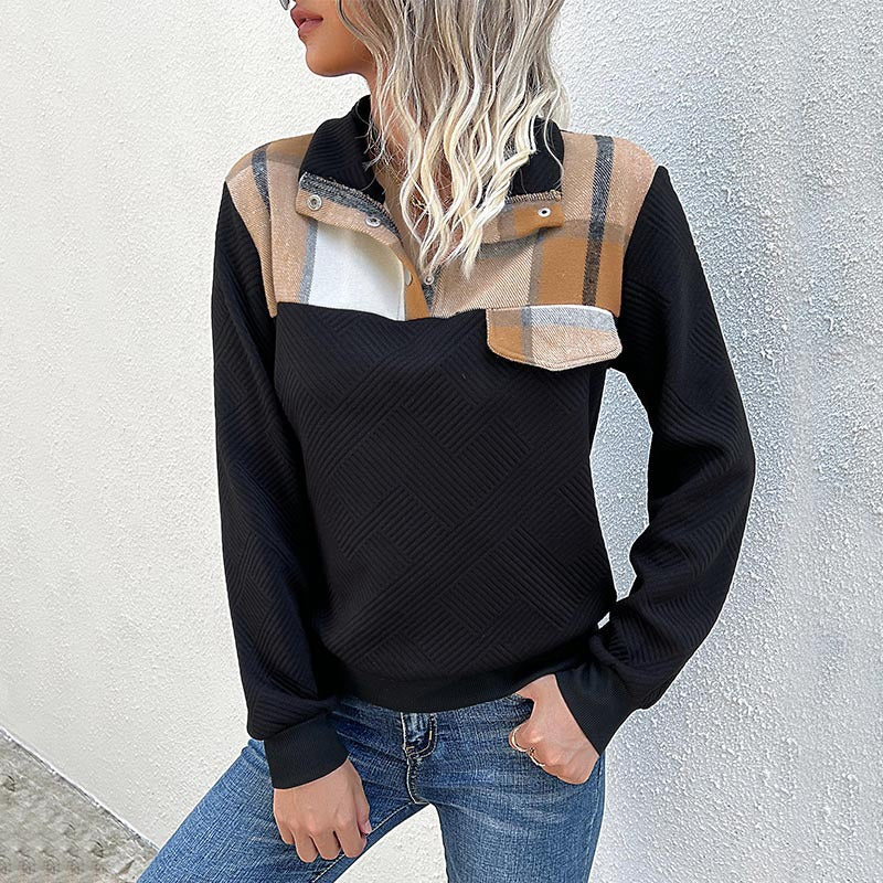 Vintage Splice Stand Collar Pullover for Women | Streetwear