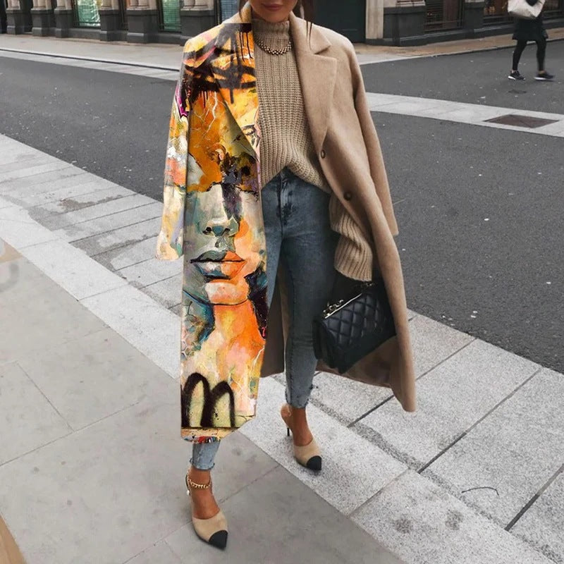 Women's Long Dragon and Phoenix Stitching Coat