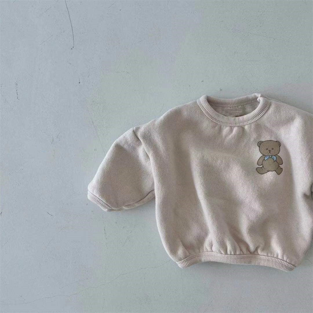 Cartoon Bear Round Neck Loose Sweater for Kids