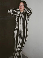Tossy Knit Striped Long Wrap Dress for Women Fashion