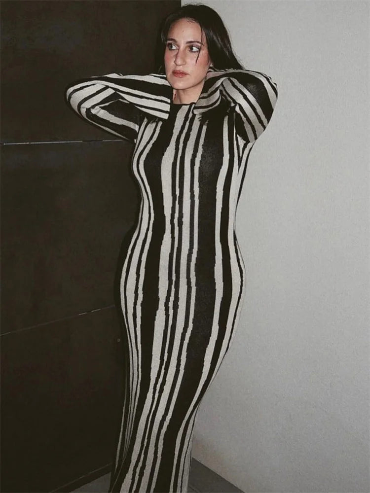 Tossy Knit Striped Long Wrap Dress for Women Fashion