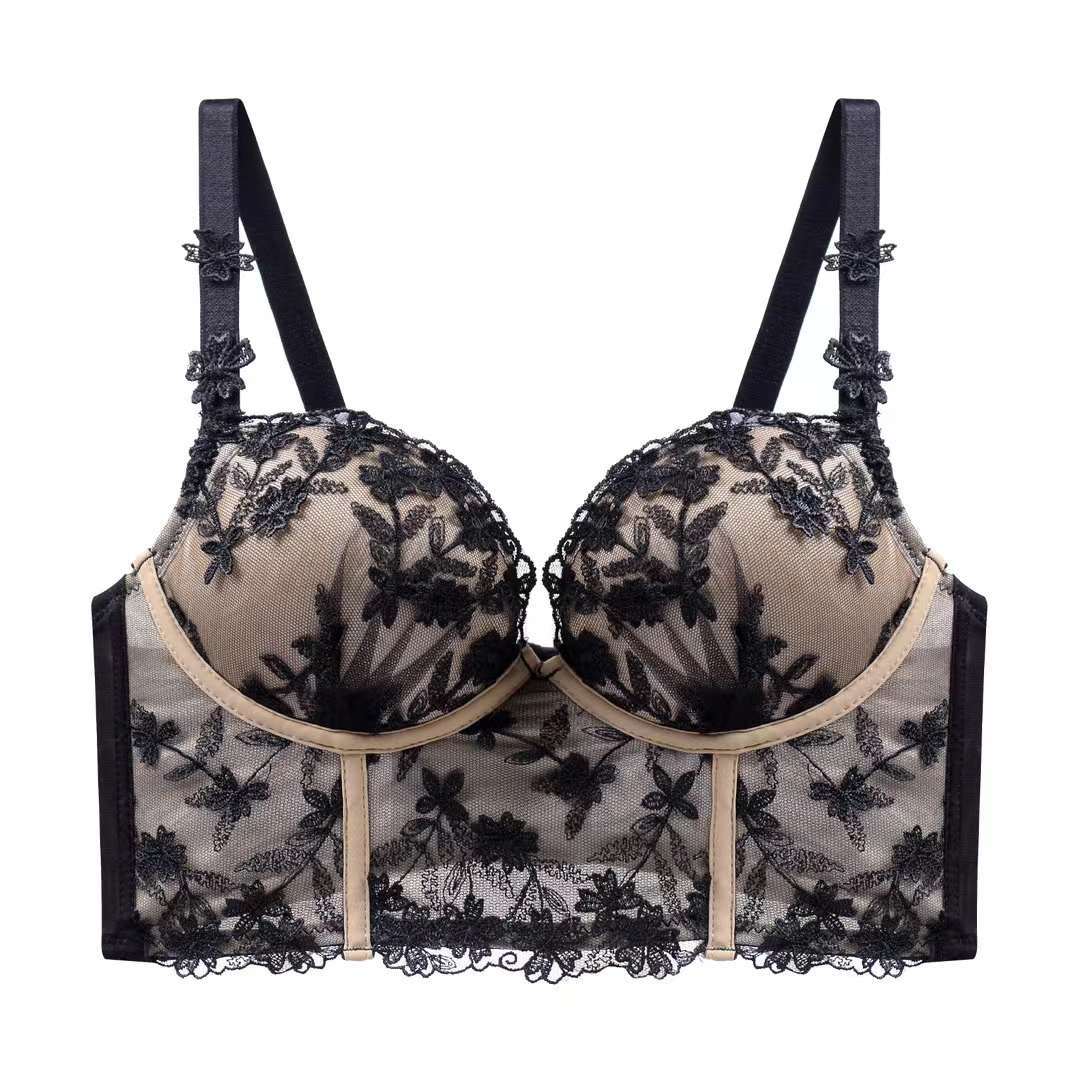French Vintage Embroidered Lace Bralette for Women