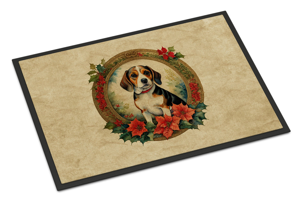 Beagle Christmas Flowers Doormat