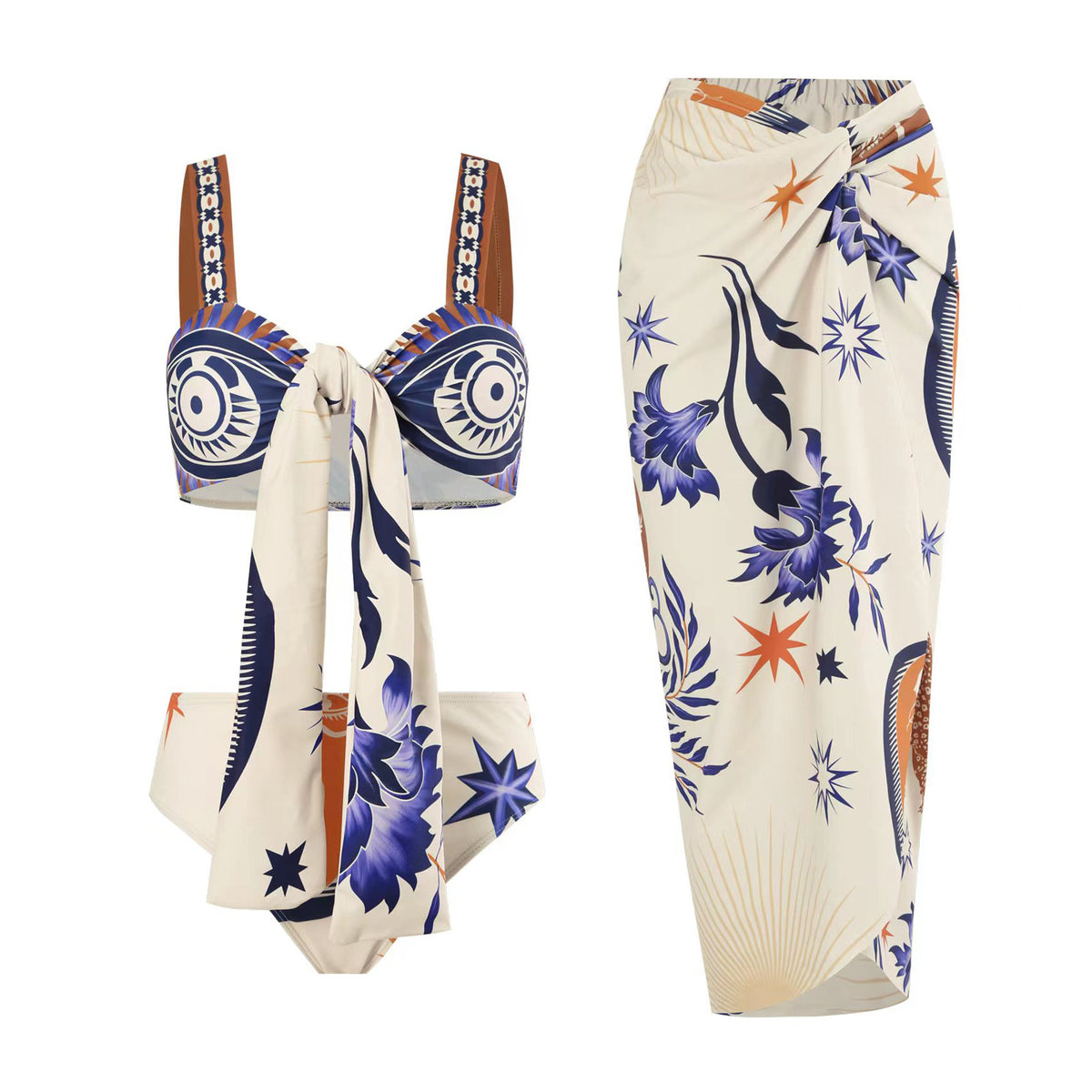 2024 High Waist Bikini Set with Chiffon Skirt
