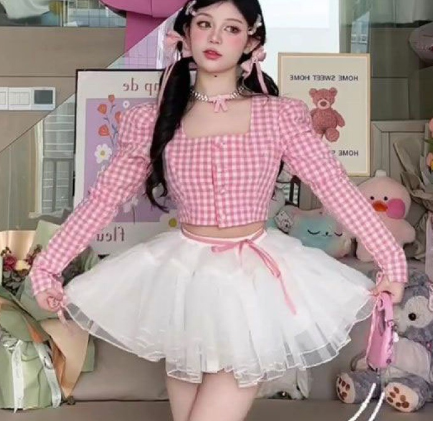Retro French Style Puff Sleeve Crop Top for Women