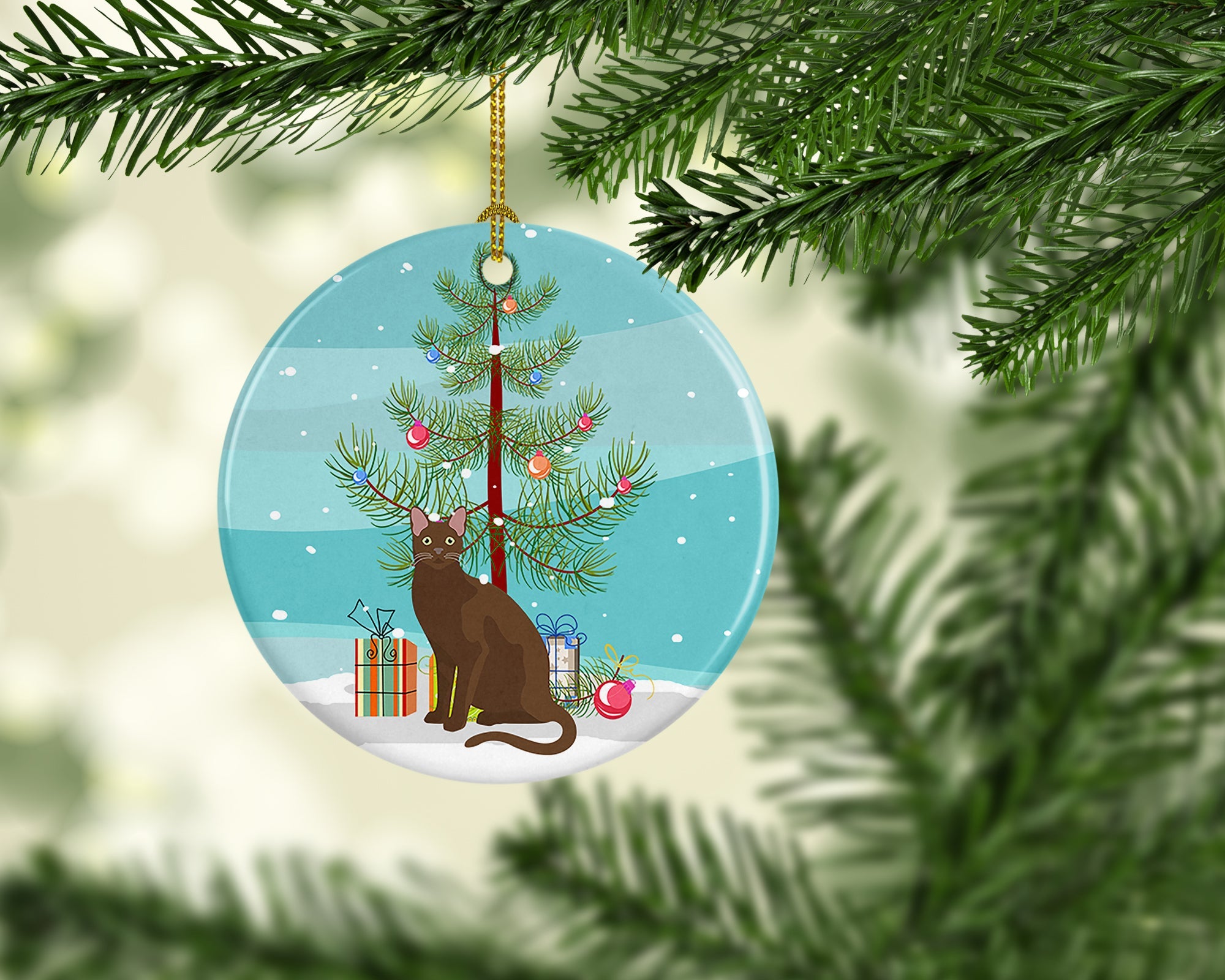 Havana Brown Cat Christmas Ceramic Ornament