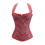 Plaid Gothic Corset Top with Halter Neck Plus Size