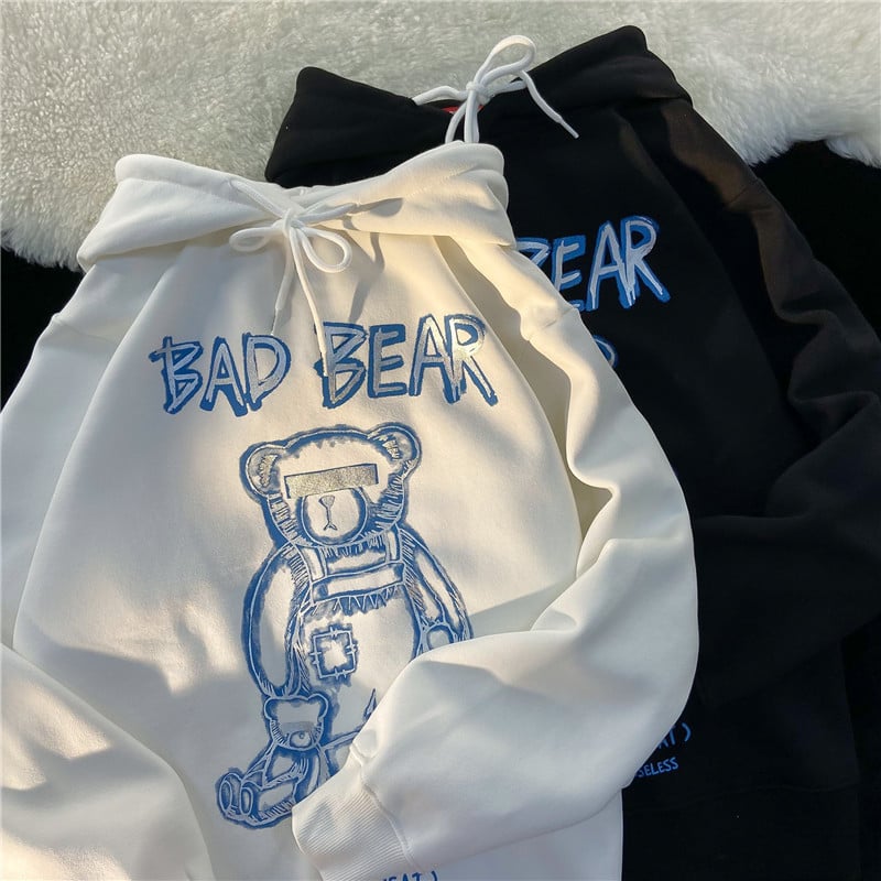 Women's Oversized American Hiphop Bear Hoodie Top | Streetwear