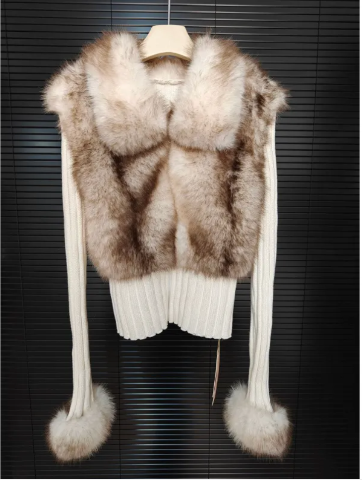 Winter Eco-Friendly Wool Slim Fit Patchwork Fur Sweater