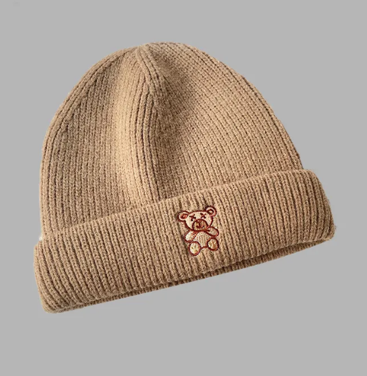All-Match Bear Knit Hat | Embroidered Cap