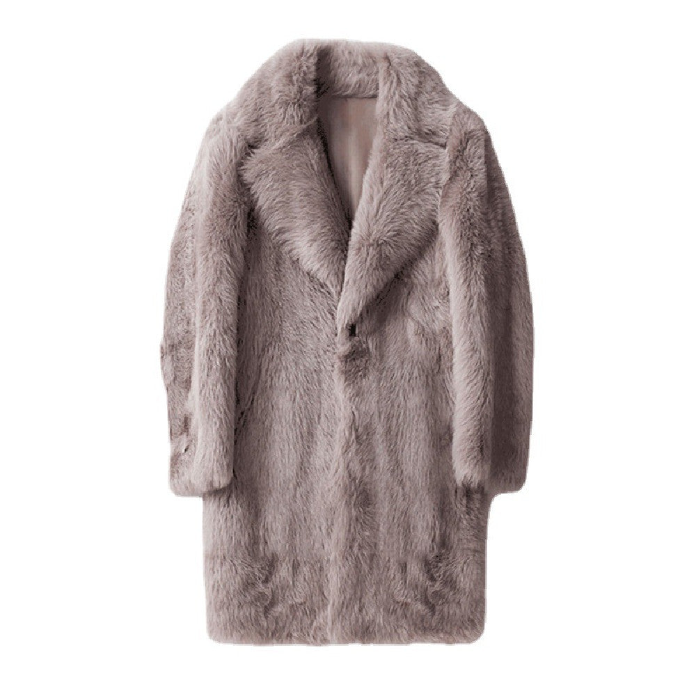 Men's Large Imitation Fox Fur Trench Coat