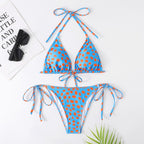 Dot Print Triangle Tie-Side Bikini Set