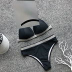 Shiny Bandage Bikini with High Waist and Halter Neck
