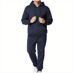 Casual Solid Color Hooded Zip Cardigan Set