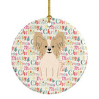 Merry Christmas Papillon Sable White Ceramic Ornament