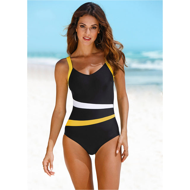 Women's Vintage Striped Backless One-Piece Swimsuit
