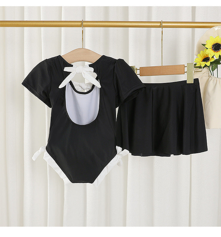 3Pcs Girls Bikini Set with Ruffle Skirt and Caps