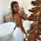 Summer Solid Color Backless Midi Dress for Women