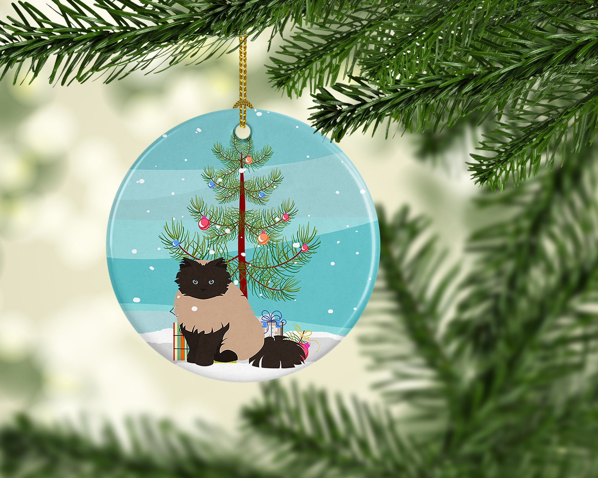 Colorpoint Persian Hymalayan Cat Christmas Ceramic Ornament