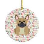 Merry Christmas French Bulldog Cream Ceramic Ornament