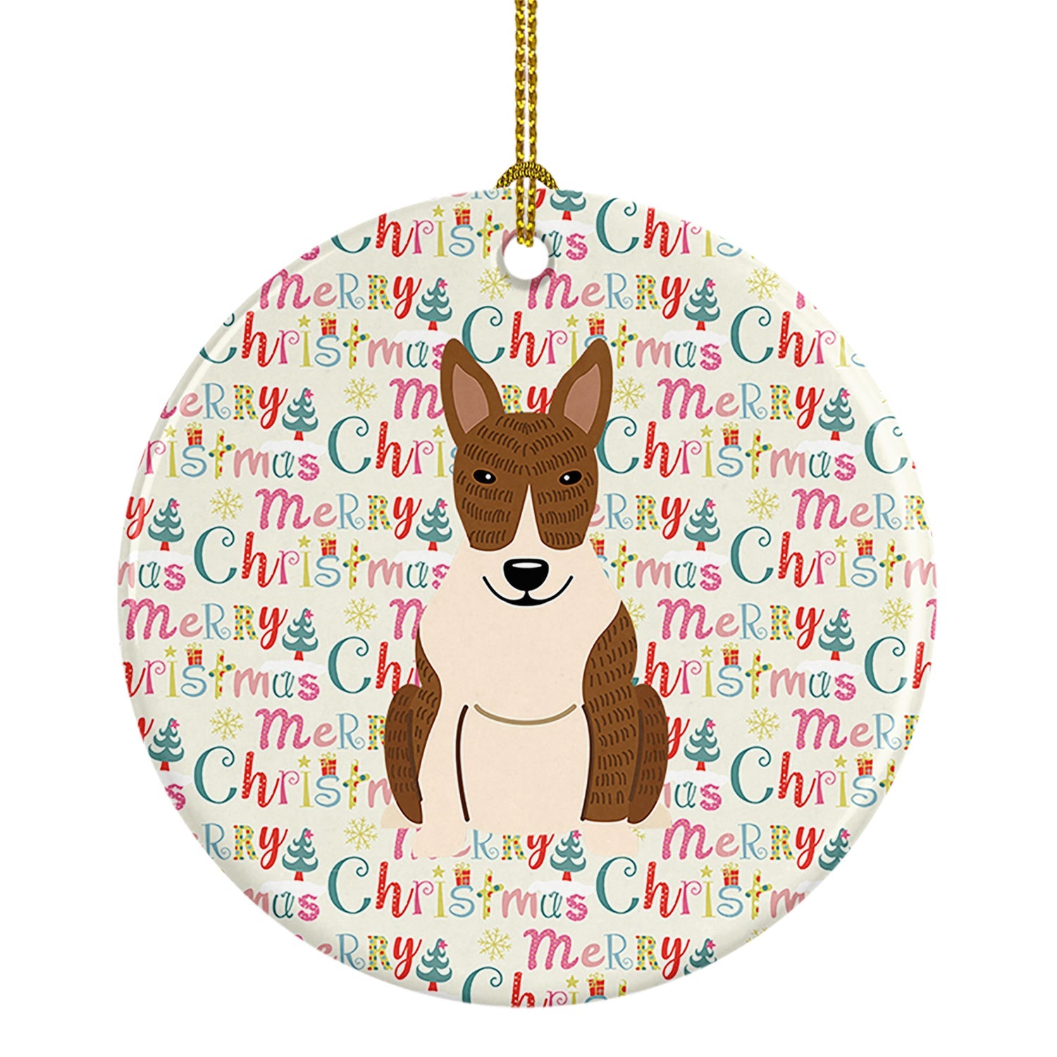 Merry Christmas Bull Terrier Brindle Ceramic Ornament