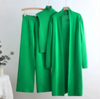 Elastic Waist Wide Leg Pants Knit Three-Piece Set
