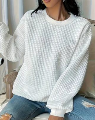 Trendy Women's Loose Waffle Round Neck Sweater