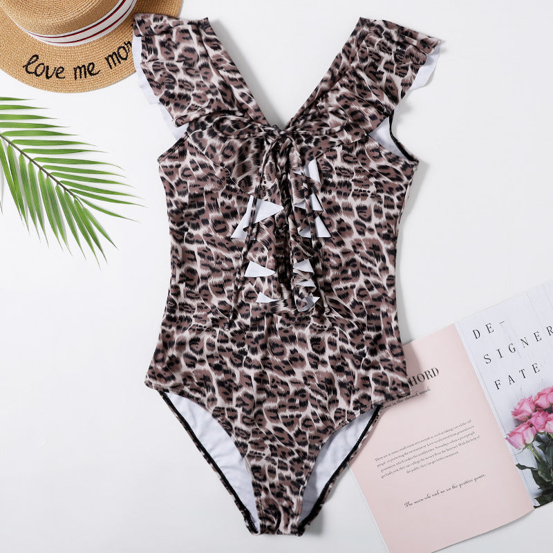 Leopard Print Cutout One-Piece Bikini Swimsuit